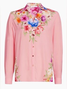🌸NEW Madeline Floral Print Relaxed ELIE TAHARI blouse button Down Size M NWT.
